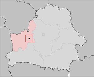 Новогрудок на мапі Беларусі, Гродненська область виділена