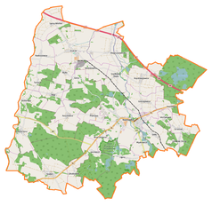 Mapa konturowa gminy Niemodlin, u góry znajduje się punkt z opisem „Magnuszowice”