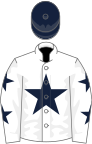 White, dark blue star and stars on sleeves, blue cap