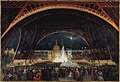 Night party at the 1889 Paris Universal Exposition under the Eiffel Tower.