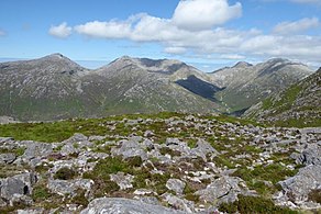 Bengower (left), Benbreen's high summit ridge (centre), and Bencollaghduff (right)