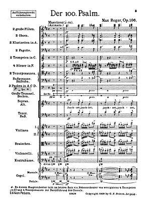 first page of the score of Der 100. Psalm in the first edition of 1909