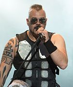 Joakim Brodén of Sabaton is known for wearing a distinctive vest with metal plates when performing with the band.[26][27][28]