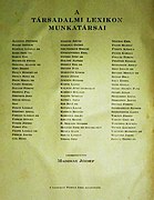 A lexikon munkatársait feltüntető kimutatás