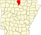 Map of Arkansas highlighting Baxter County