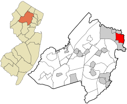 Location of Pequannock Township in Morris County highlighted in red (right). Inset map: Location of Morris County in New Jersey highlighted in orange (left).