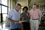 With Bush and Stephen Hadley, August 5 2006, discussing the 2006 Israel-Lebanon conflict at Bush's ranch.