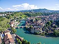 Aare river in Bern. Note the prevalence of deciduous trees.