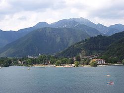 View of Pieve di Ledro and Bezzecca on Lake Ledro