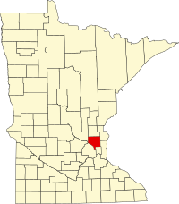 Kort over Minnesota med Anoka County markeret