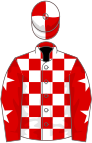 Red and white check, white stars on sleeves, quartered cap