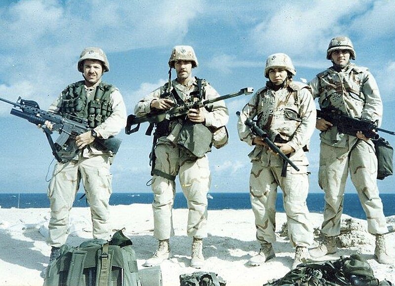 File:A Scout-Sniper Team from the 3rd Bn, 7th Marines, attached to the 13th MEU (BLT 3 - 1) prepares to depart Mogadishu, Somalia during Operation UNITED SHIELD in 1995.jpg