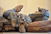 Tomb of Philippe Pot (d. 1493) with armour and a heraldry shield[60]