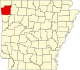 Map of Arkansas highlighting Washington County