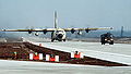 Lockheed C-130 Hercules aircraft on taxidrive on the autobahn A29 near city of Ahlhorn during NATO-exercise "Highway 84".