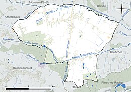 Carte en couleur présentant le réseau hydrographique de la commune