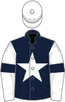 Dark blue, white star, white sleeves, dark blue armlets, white cap