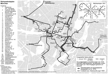 Plan des ehemaligen Rohrpostnetzes in München