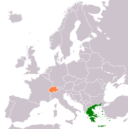 Map indicating locations of Greece and Switzerland
