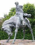 The Two Kings (sculptor Ivor Robert-Jones, 1984) near Harlech Castle, Wales. Bendigeidfran carries the body of his nephew Gwern.