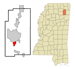 Location within Lee County and the State of Mississippi