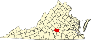 Map of Virginia highlighting Prince Edward County