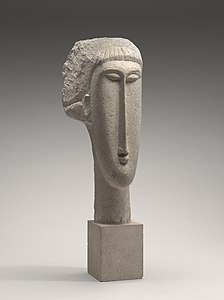 Primitivisme – «Kvinnehode», av Amedeo Modigliani (1910–11), kalkstein, National Gallery of Art, Washington D.C.