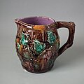 Jug, coloured glazes majolica, c. 1870, naturalistic in style, Scotland