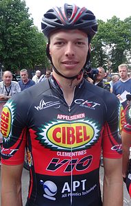 Oliver Naesen sous les couleurs de Cibel, lors du départ du Grand Prix Criquielion 2014 à Boussu.