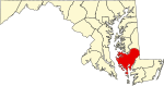 State map highlighting Dorchester County