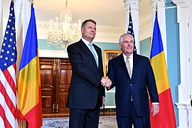 Secretary Tillerson and Romanian President Iohannis Pose for a Photo Before Their Meeting in Washington (34814507170).jpg