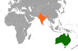 Map indicating locations of Australia and India