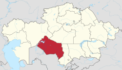 Map of Kazakhstan, location of Kyzylorda Province highlighted