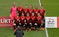 Turkey women's national football team in the home match against Estonia on 7 April 2018: Şahin (12), Alpavut (4), Topçu (16), Kara (11), Işık (18), Karagenç (3), Altunkulak (14), Korkmaz (8), Çınar (17), Cümert (6), Karabuşut (7).