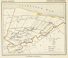 De locatie van "Oude schip" in het noordoosten van de voormalige gemeente Uithuistermeeden, op een kaart uit 1867. Ook het Æilsgat en de Tjapomp zijn aangegeven.