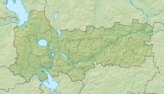 Mapa konturowa obwodu wołogodzkiego, po lewej znajduje się punkt z opisem „źródło”, natomiast na dole po lewej znajduje się punkt z opisem „ujście”