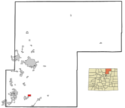 Location of the Aristocrat Ranchettes CDP in Weld County, Colorado.