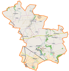 Mapa konturowa gminy Mściwojów, po prawej znajduje się punkt z opisem „Dwór w Drzymałowicach”