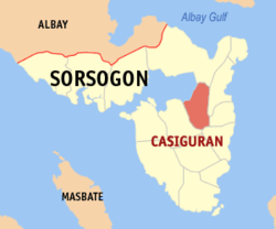 Map of Sorsogon with Casiguran highlighted