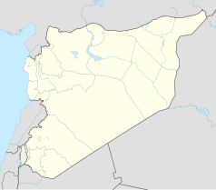 Mapa konturowa Syrii, u góry po lewej znajduje się punkt z opisem „Mughajir Chan Tuman”