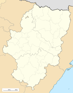 Mapa konturowa Aragonii, blisko centrum na dole znajduje się punkt z opisem „Alloza”