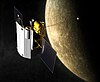 Artist's rendering of the MESSENGER spacecraft in orbit around Mercury