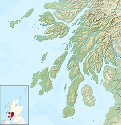 Mapa konturowa Argyll and Bute, w centrum znajduje się czarny trójkącik z opisem „Beinn Shiantaidh”