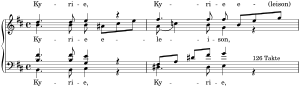 Incipit of the beginning, showing the music of the five voices in the first two measures