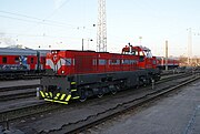 Pelangsir diesel ChME-3ME 6750 di Stasiun Vilnius, Lithuania