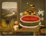 WaggunoAmerican, active 1858Fruit and Baltimore Oriole1858oil on canvasoverall: 56 x 72.1 cm (22 1/16 x 28 3/8 in.)Gift of Edgar William and Bernice Chrysler Garbisch1980.62.47