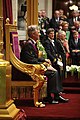 King Philippe I of Belgium seated on the throne inside the Palace of the Nation during his swearing-in ceremony