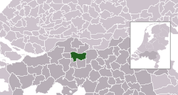 Highlighted position of Waalwijk in a municipal map of North Brabant