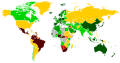 Map of the intentional homicide rate in the world from 2006 to 2018