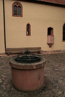 Fountain at the cultural heritage monument St. Anna's chapel in Obernburg on the River Main